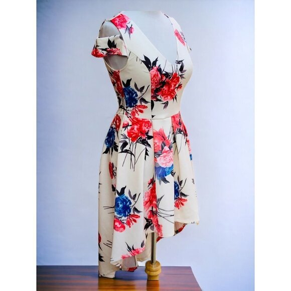 CHARLOTTE RUSSE HIGH LOW VNECK KEYHOLE SLEEVE PLEATED DROP WAIST DRESS MEDIUM - Picture 7 of 11